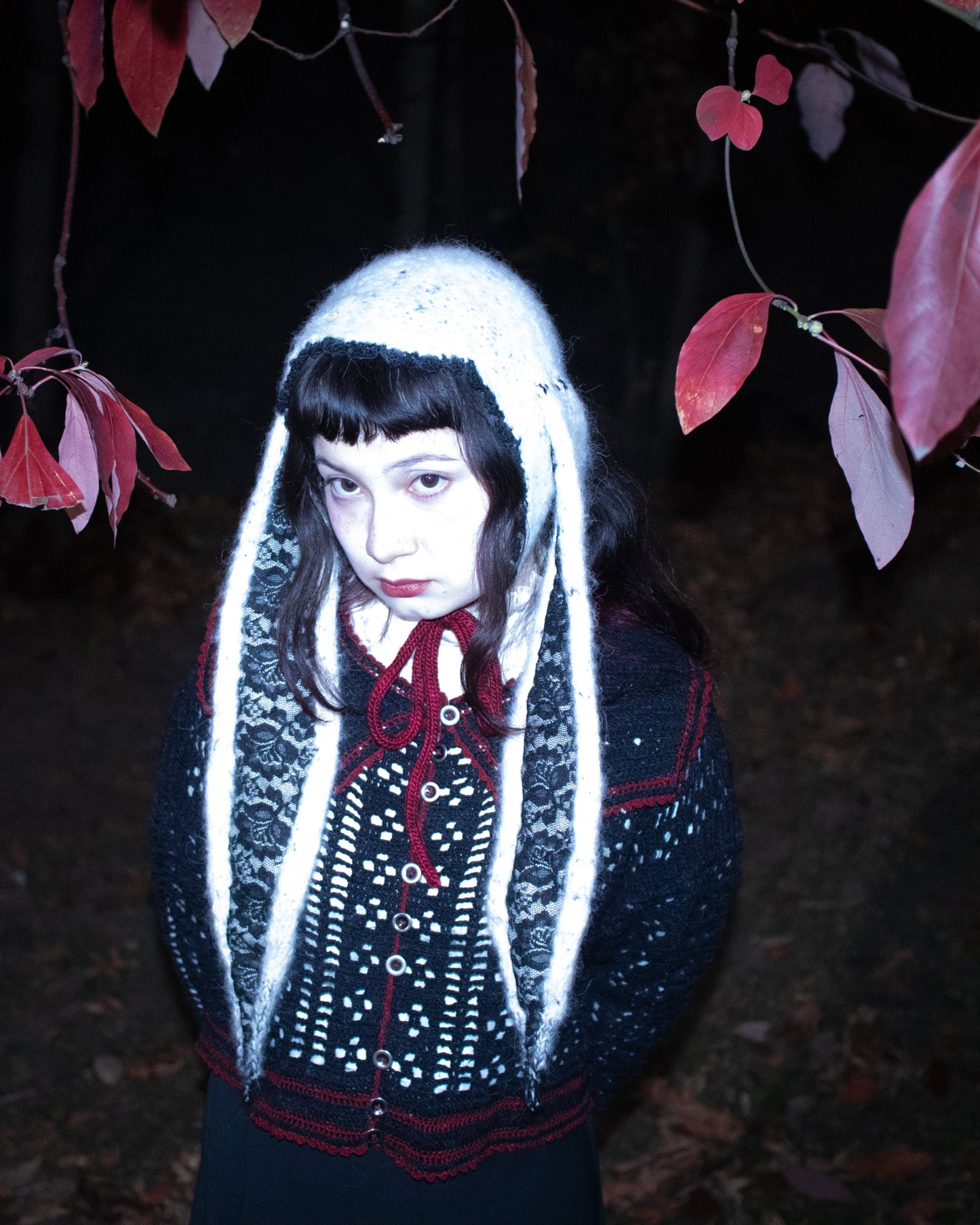 lace rabbit ears - white & black