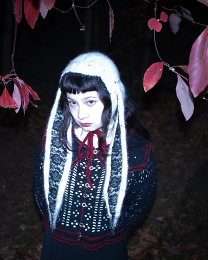 lace rabbit ears - white & black