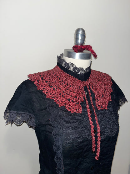 crochet lace collar - faded red