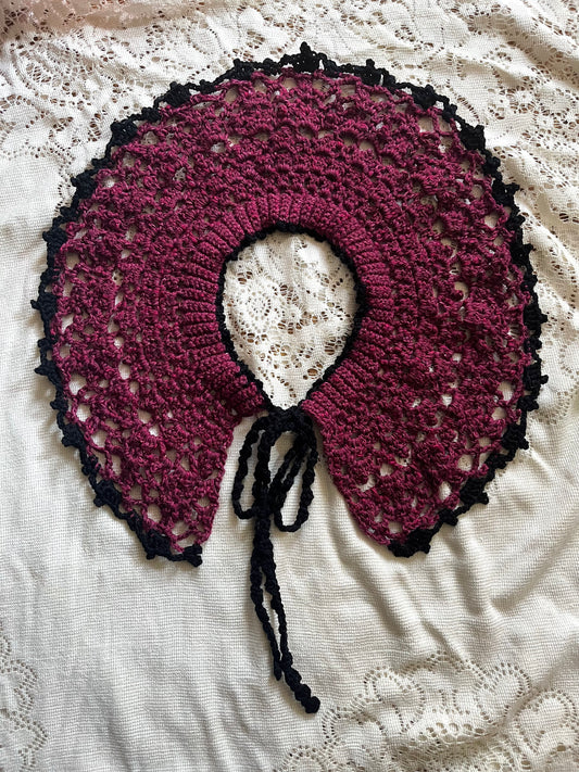 crochet lace collar - wine w/ black